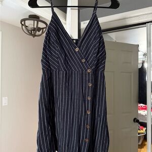 La Hearts Navy Blue Pinstripe Mini Dress